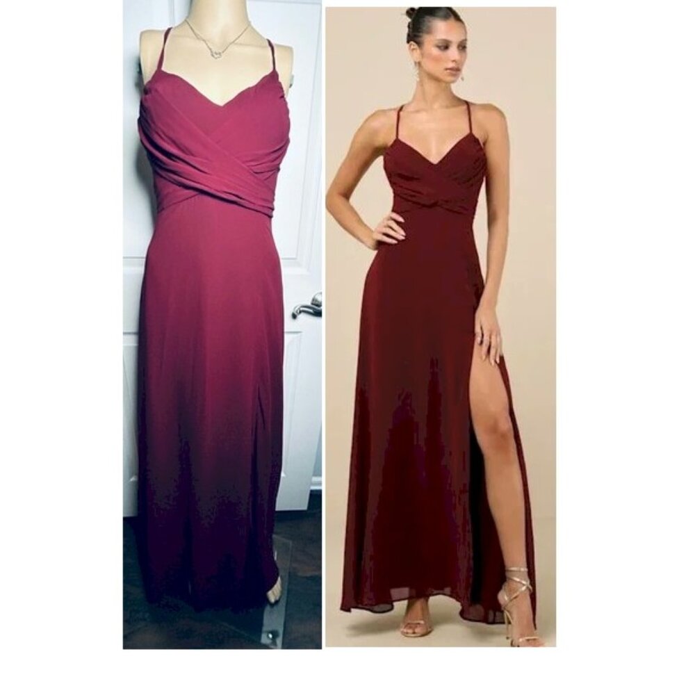 Lulus Event Ready Burgundy Backless Lace-Up Maxi Dress Size XXS New NWT